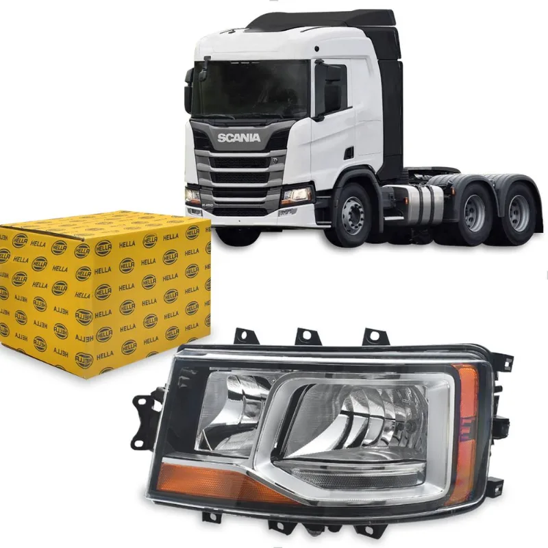 Farol para Scania S6 NTG 2019 até 2024 LED DRL Motor Interno Hella Esquerdo