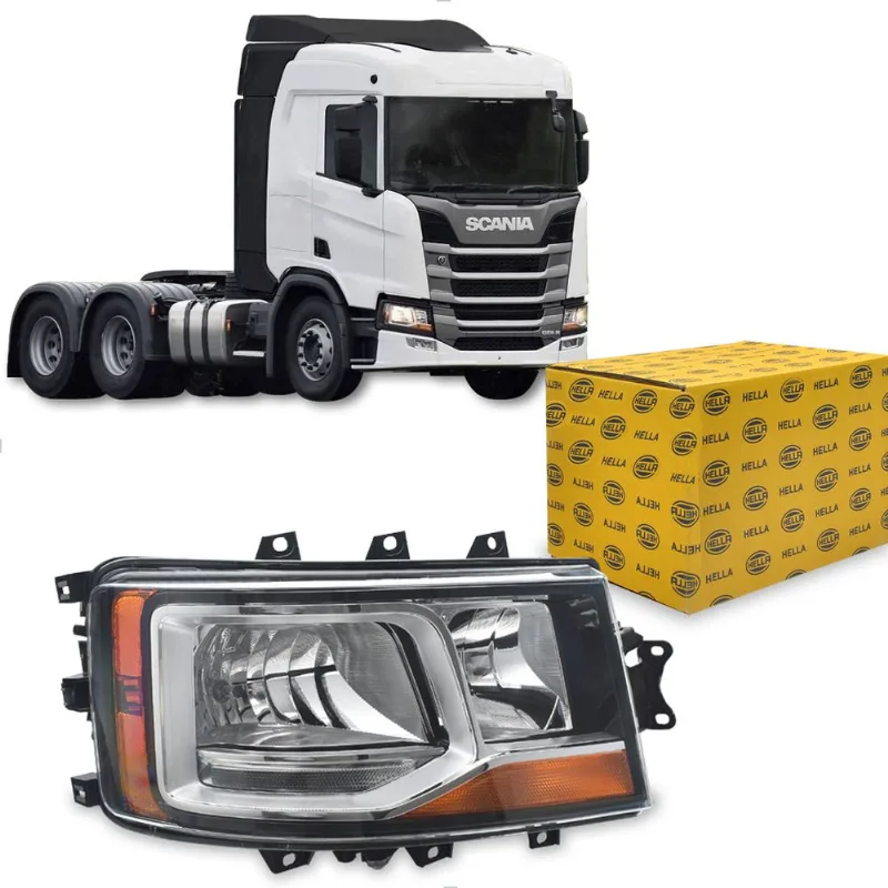 Farol para Scania S6 NTG 2019 até 2024 LED DRL Motor Interno Hella Direito