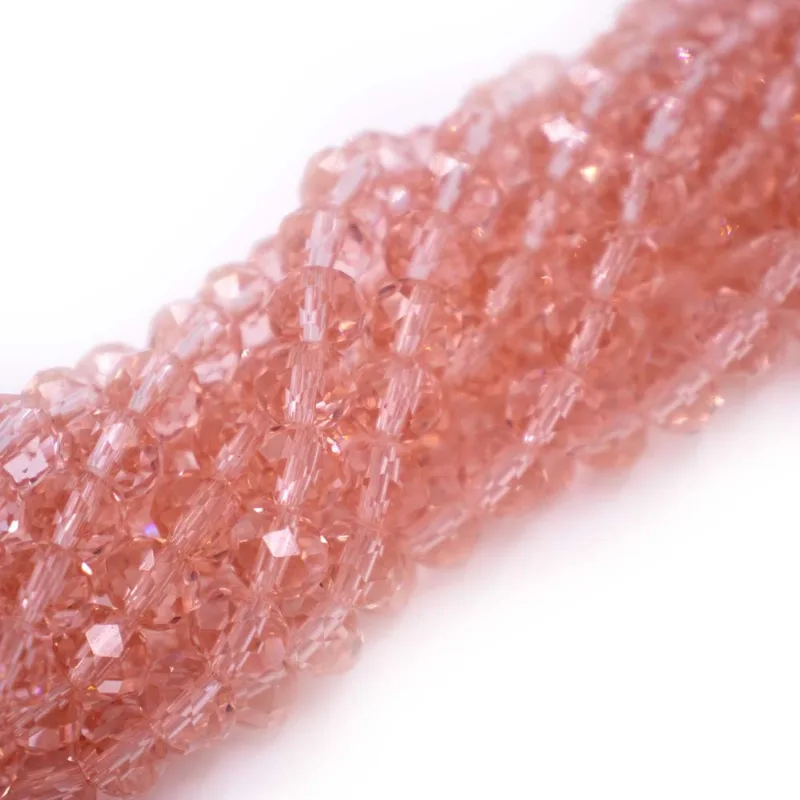 Fio De Cristal Transparente 08Mm Em Vidro Com 10 Fios Rosa Claro