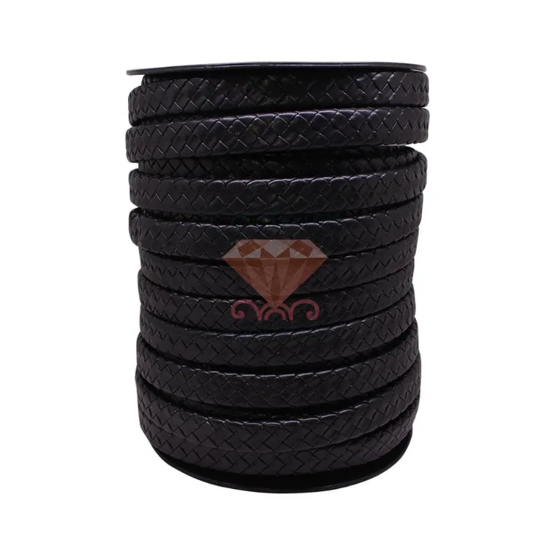 CARRETEL DE COURO TRANÇADO CHATO SINTETICO 15MM COM 25 METROS 1090C - Preto