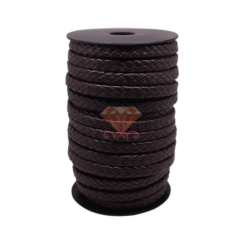 CARRETEL DE COURO TRANÇADO CHATO SINTETICO 10MM COM 25 METROS 1097C - Marrom 1097C