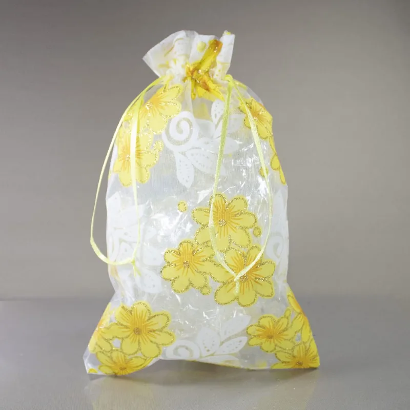 SACO DE ORGANZA FLORIDO 20X35CM COM 20 PEÇAS 203 - Amarelo Canario