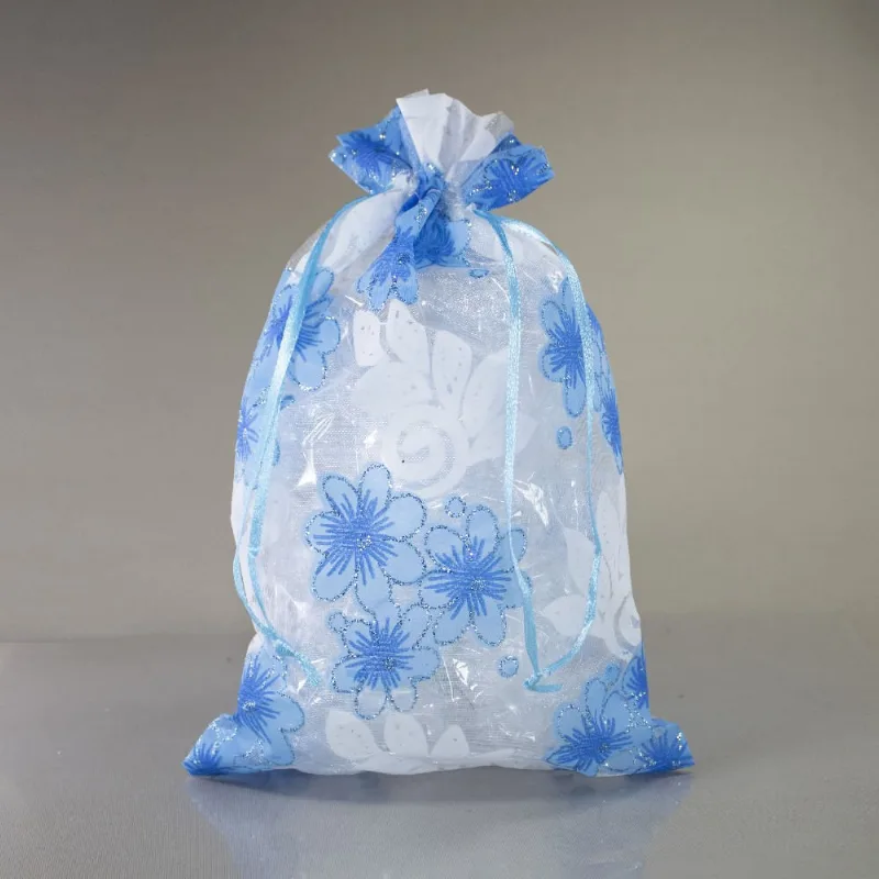 SACO DE ORGANZA FLORIDO 15X24CM COM 20 PEÇAS 042 - Azul 42