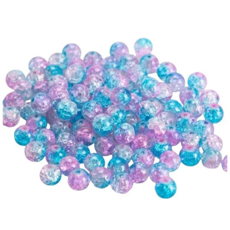Miçanga Craquelada 8Mm Tie Dye Lilás E Azul Com 100 Unidades