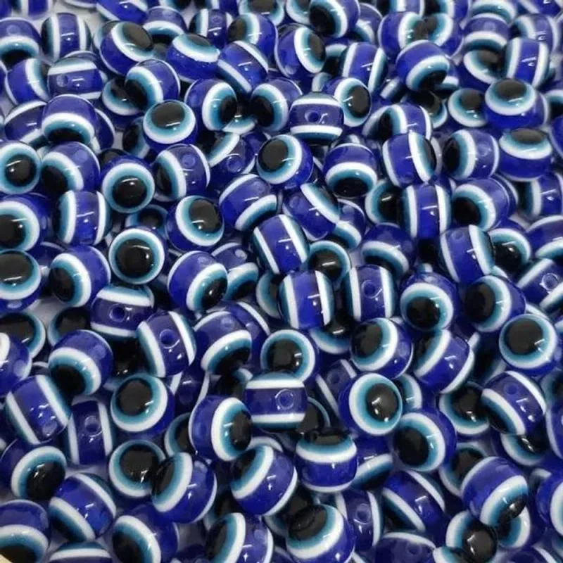 Miçanga Olho Grego Redondo Azul Furo Passante 6mm 100
