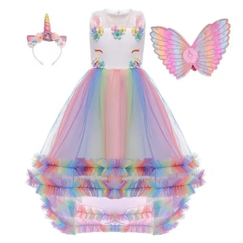 Fantasia Infantil Vestido Unicórnio Luxo 110Cm Veste 3 A 4