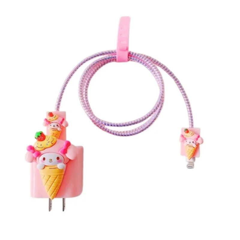 Capa Protetora De Carregador Cabo De Silicone Sorvete Rosa