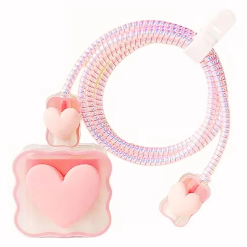 Capa Protetora De Carregador Cabo De Silicone Coração Rosa