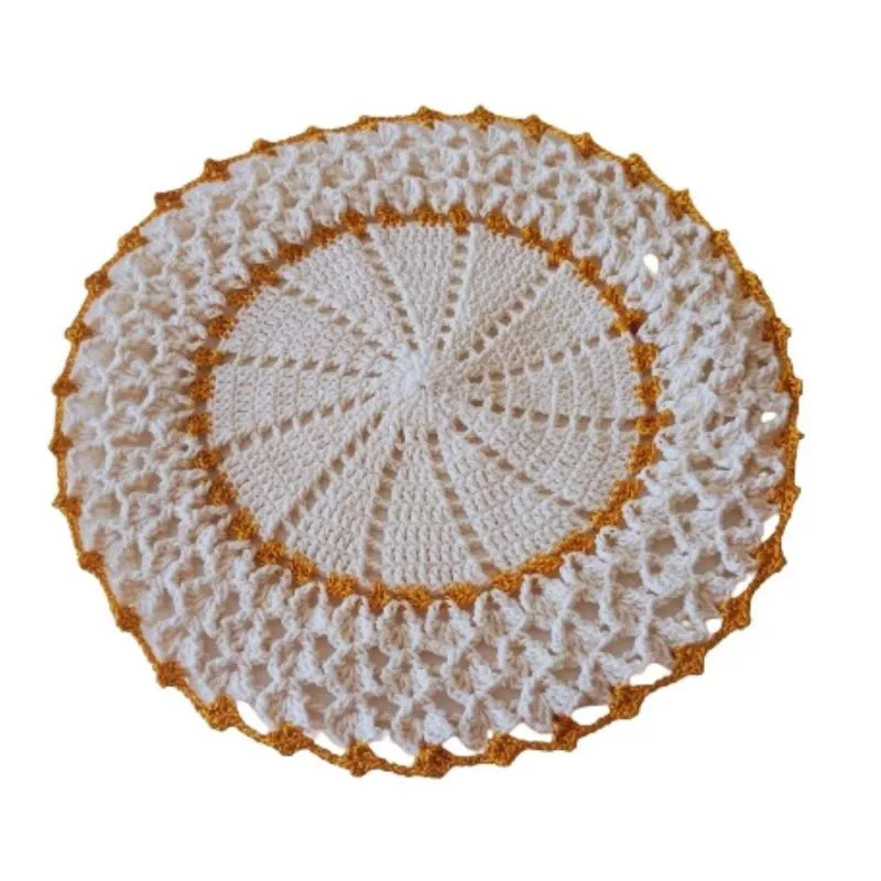Kit 6 Sousplat Em Crochê Artesanal 35cm Off White E Dourado