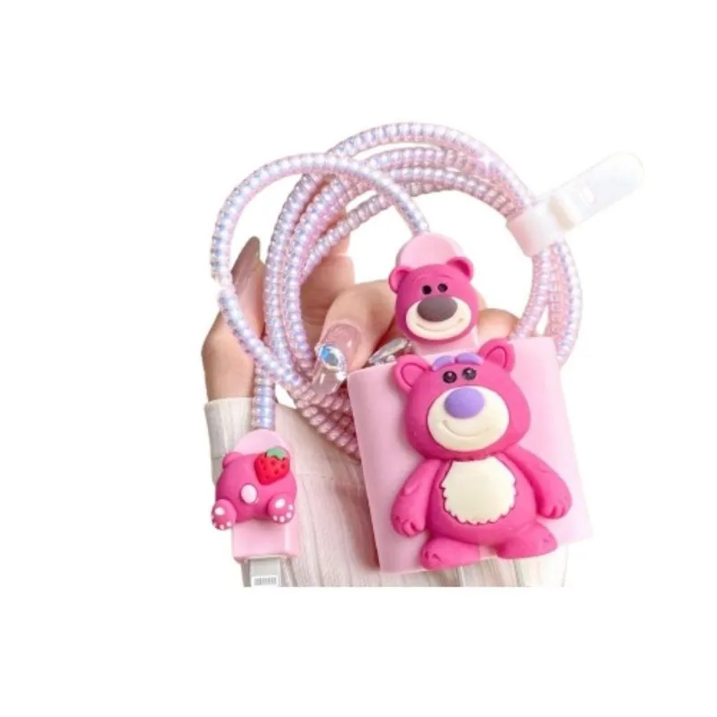 Capa Protetora De Carregador Cabo De Silicone Urso Rosa