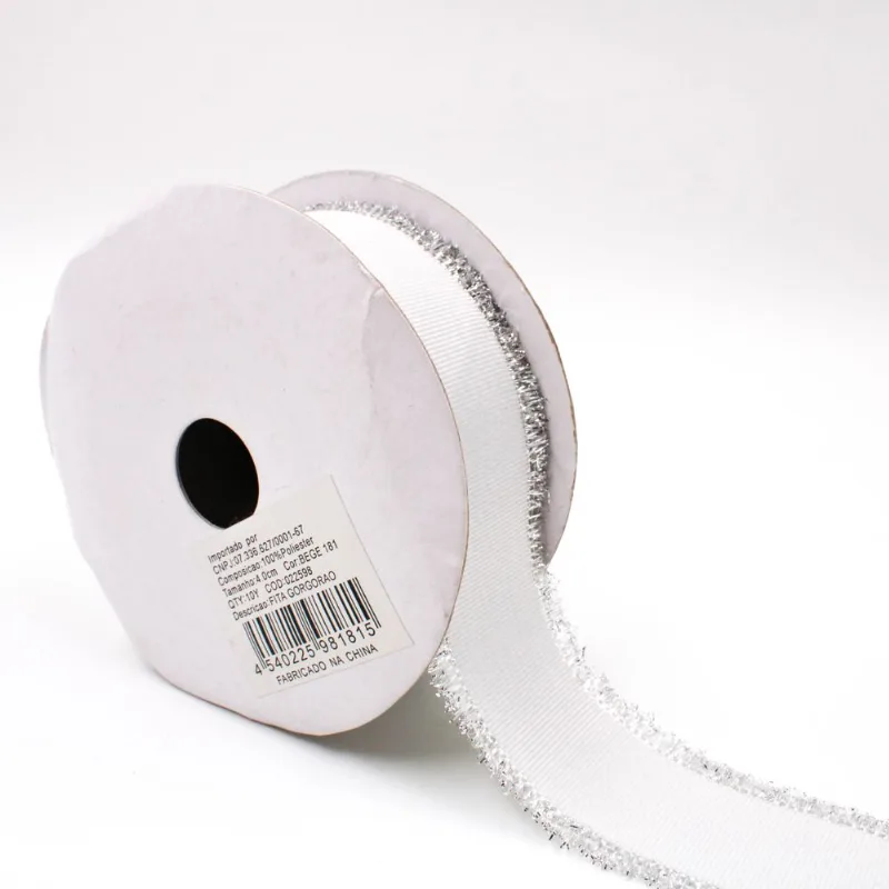 FITA DE GORGURAO COM GLITTER NAS LATERAIS 40MM COM 9 METROS 061 - Bege