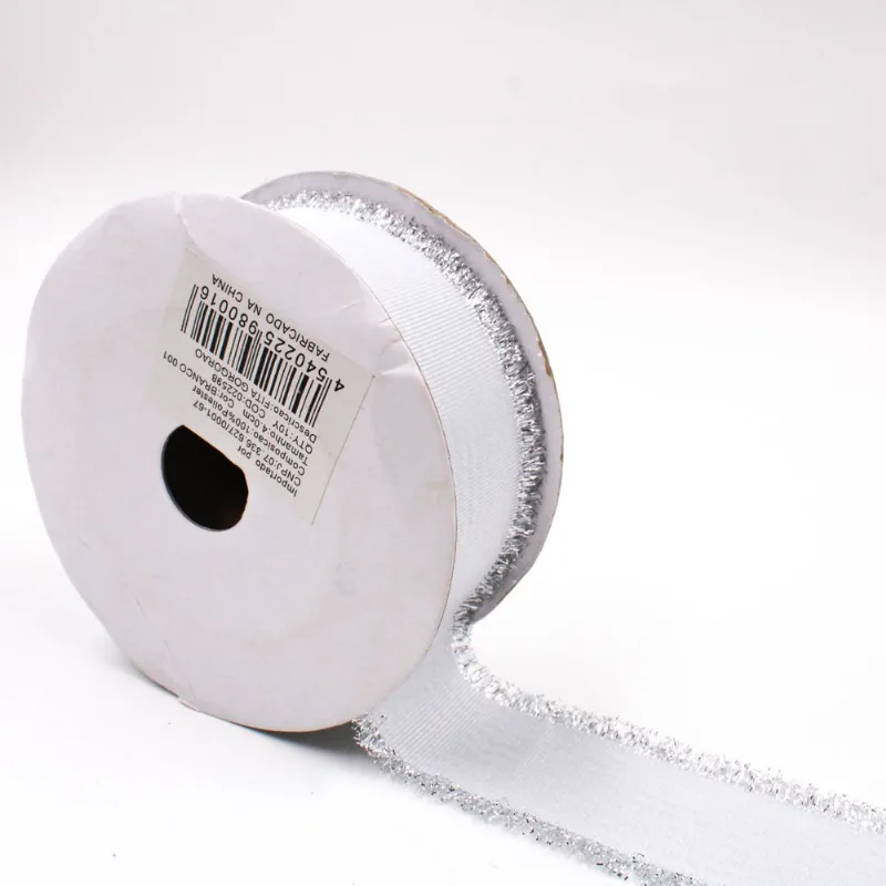 FITA DE GORGURAO COM GLITTER NAS LATERAIS 40MM COM 9 METROS 209 - Branco Z9