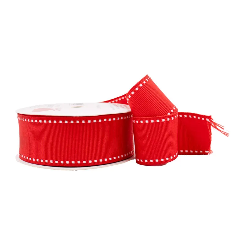 Fita De Gorgurão Pespontada 38Mm Em Poliester Com 10 Metros 250Y - Vermelho