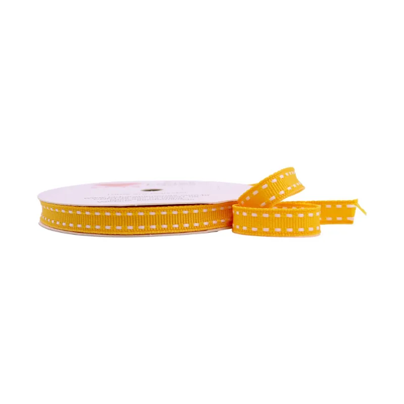 FITA DE GORGURÃO PESPONTADA 10MM EM POLIESTER COM 10 METROS 660Y - Amarelo Ouro