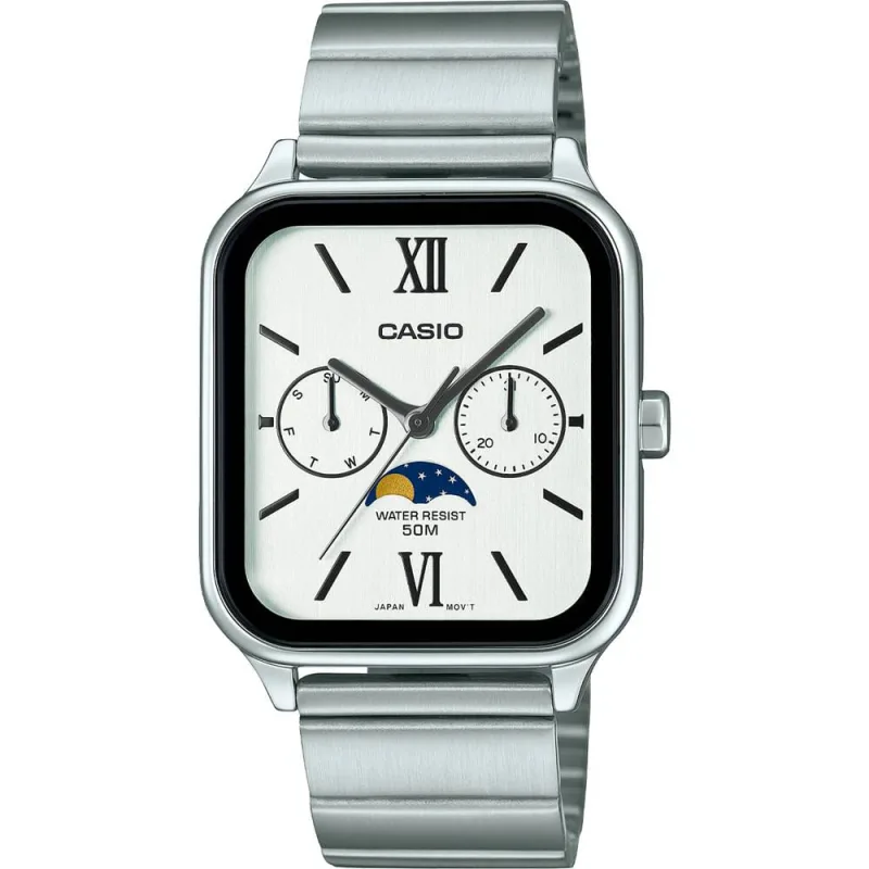 Relógio Casio Masculino Ref: Mtp-m305d-7a2vdf Retangular Prateado Sol e Lua - Casio