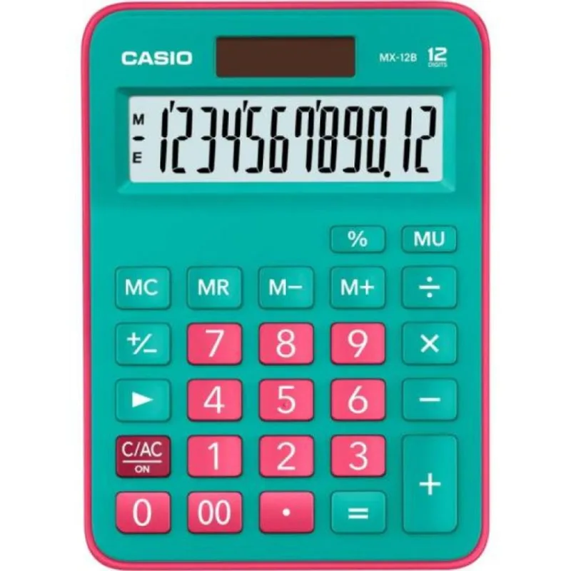 Calculadora de Mesa Casio MX-12B-GNRD 12 Dígitos Rosa/Verde Claro