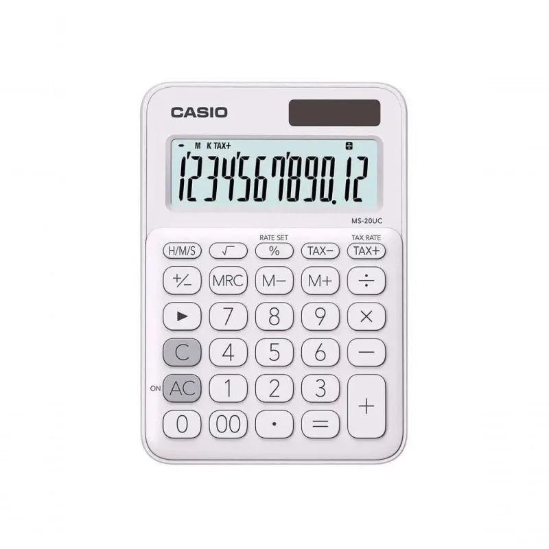 Calculadora de Mesa Casio MS-20UC-WE-W-DC com 12 Dígitos, Visor Grande e Alimentação Solar e Pilha - Casio