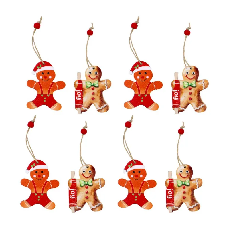 Enfeite Para Pendurar Gingerbread 6Cm Em Madeira Com 12 Peças 103 - Colorido