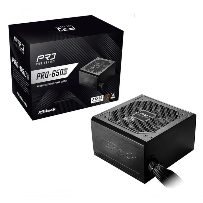 Fonte de Alimentação Pro-650b 650W 80 PLUS BRONZE ATX 3.1 com Cabos Flat Preto Asrock - Asrock
