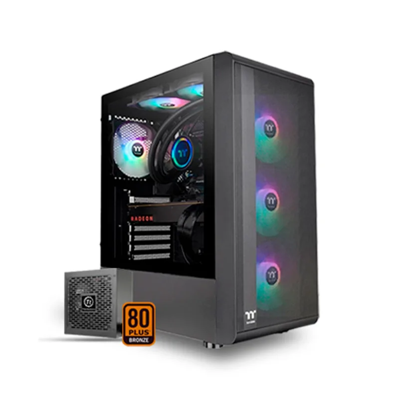 Gabinete Gamer Thermaltake S200tg 4 Fans Argb C/fonte 650w Midtower Preto - Ca-3x2-65m1wz-00