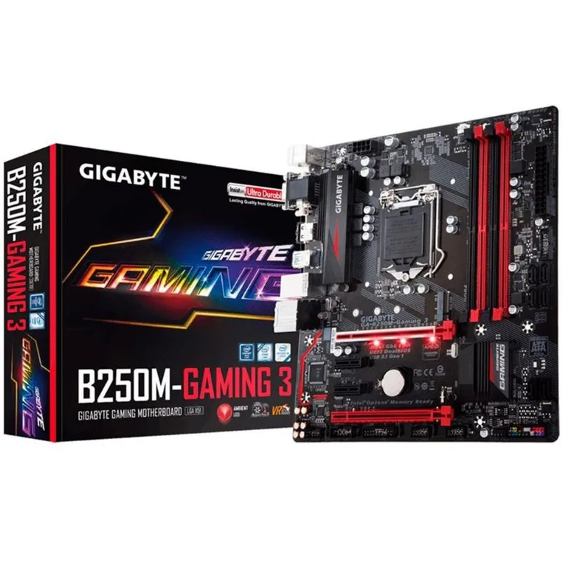 Placa-Mãe GIGABYTE p/ Intel LGA 1151 mATX GA-B250M-GAMING 3 4xDDR4 64GB, HDMI, DVI, M.2 PCIe NVMe para SSD/Optane, USB 3.1