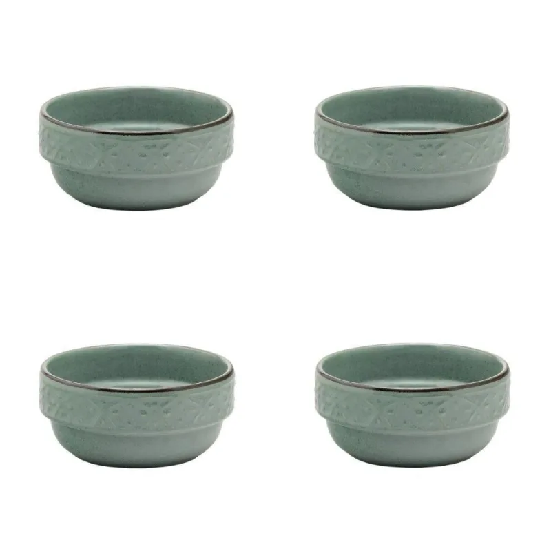 Conjunto de Cumbucas Mendi Malaquita 4 Peças Cerâmica Decorada para Micro-ondas Verde Oxford 500ML - Oxford