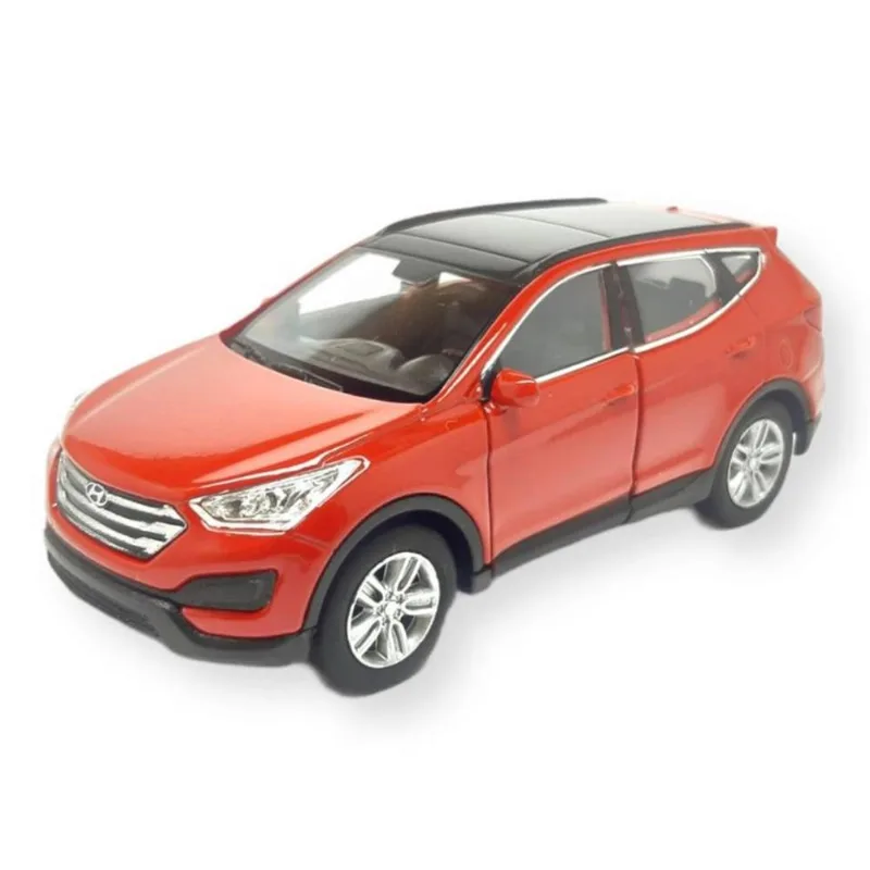 Miniatura Hyundai Santa Fé Welly 1/36 Metal E Fricção Vermelho Teto Preto