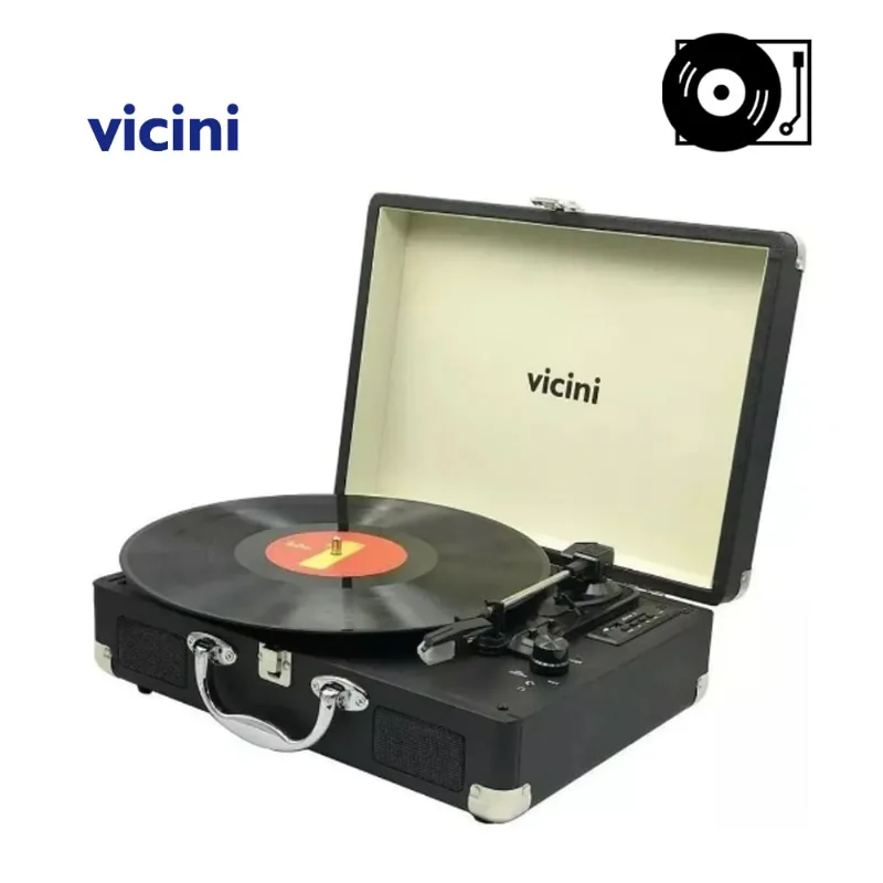 Vitrola retro toca disco Bluetooth grava vinil Vicini Bivolt Cor:Preto,Voltagem:110V/220V (Bivolt),