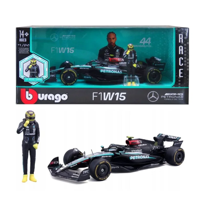 Mercedes F1 W15 E Performance c/ Boneco - Lewis Hamilton #44 - Formula 1 2024 - Mercedes AMG Petronas - 1/24 - Bburago