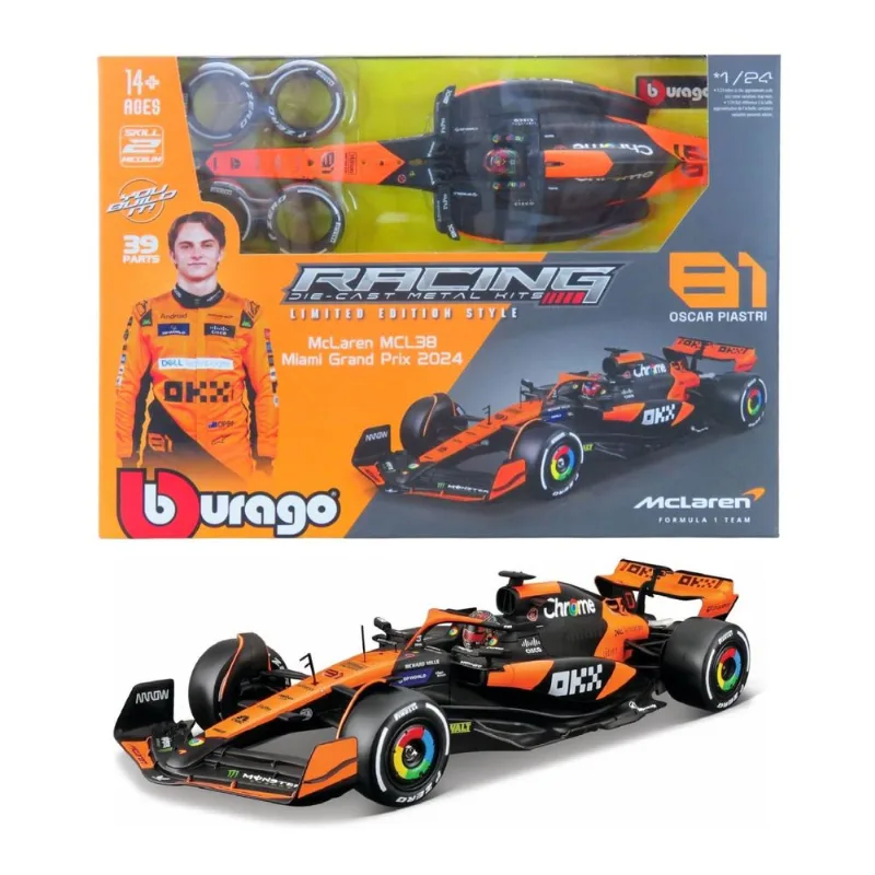 McLaren MCL38 - Oscar Piastri #81 - Kit em Metal p/ Montar - Formula 1 2024 - 1/24 - Bburago