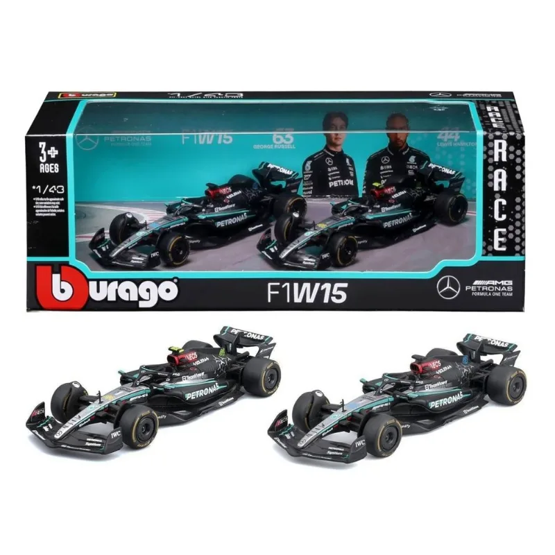 Pack c/ 2 Mercedes F1 W15 - Lewis Hamilton #44 e George Russell #63 - Formula 1 2024 - 1/43 - Bburago