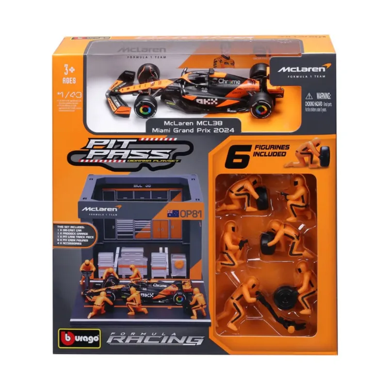 Diorama Garagem de Pit-Stop McLaren MCL38 - Oscar Piastri #81 - 1/43 - Formula 1 2024 - Bburago