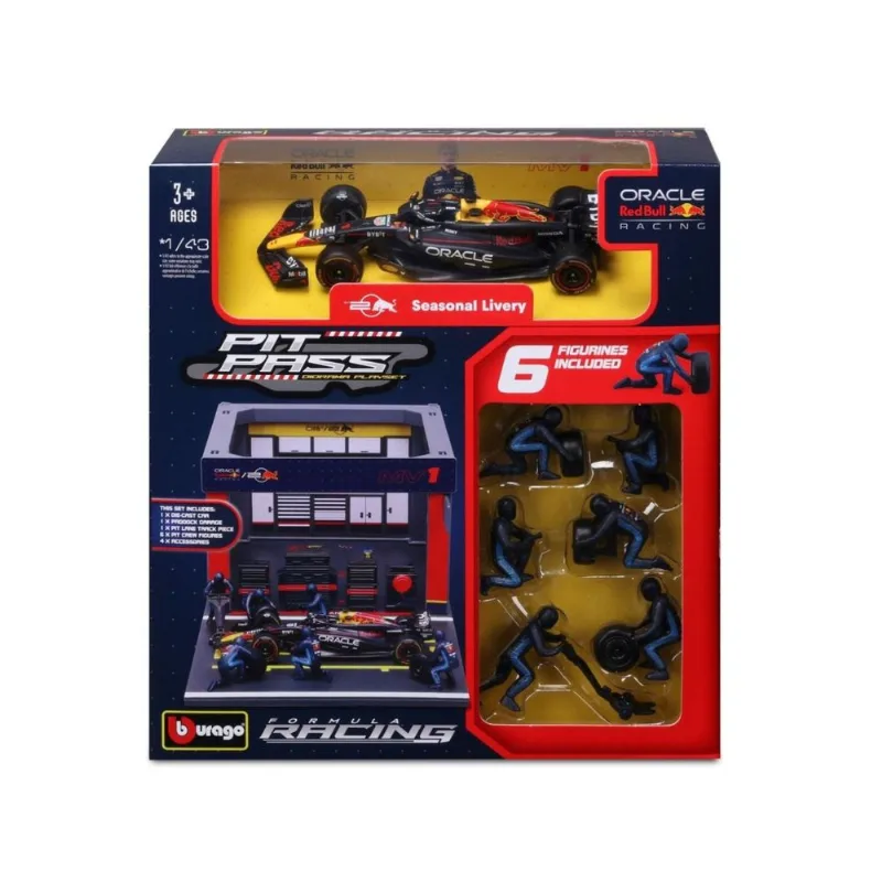 Diorama Garagem de Pit-Stop Oracle Red Bull Racing RB20 - Max Verstappen #1 - 1/43 - Formula 1 2024 - Bburago