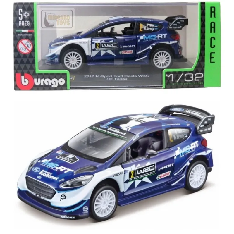 Miniatura em Metal Série Race Rally WRC c/ Caixa de Acrilico - 1/32 - Bburago 2017 Ford Fiesta WRC O. Tanak