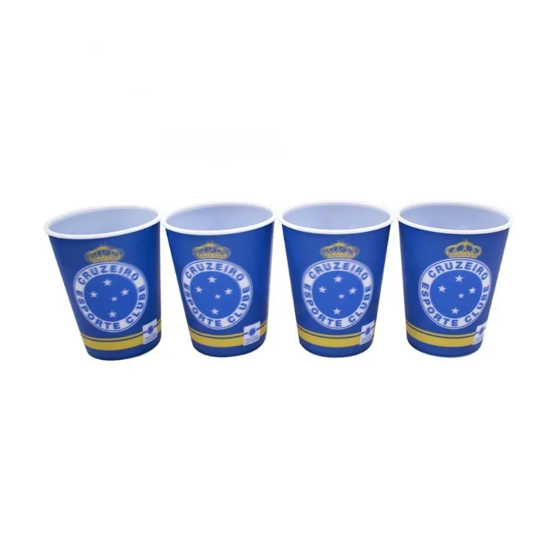 Jogo Com 4 Copos de Plástico 3D Cruzeiro - 400ml