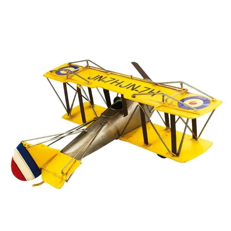 Enfeite Decorativo Avião Biplano Estilo Retrô Amarelo Taimes 40cm