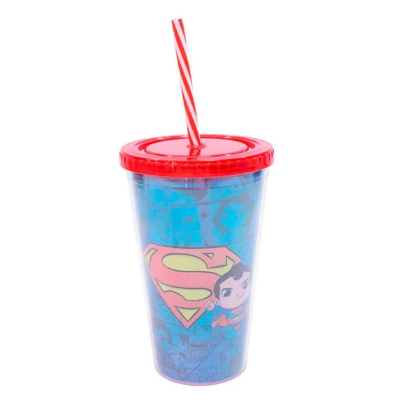 Copo Com Canudo Super Homem Dc Comics 450ml Tasco Inport - Tasco Inport