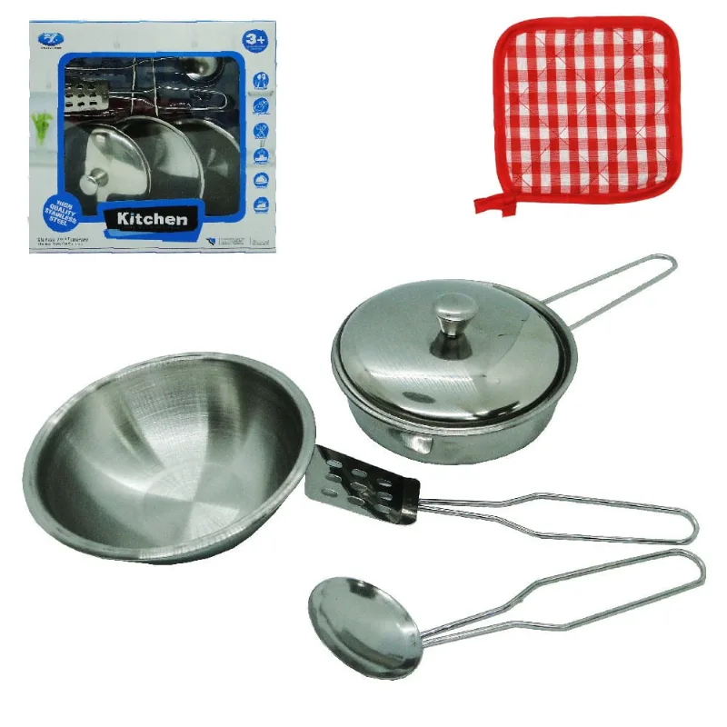 Kit cozinha infantil de inox com frigideira E acessórios 6 pecas