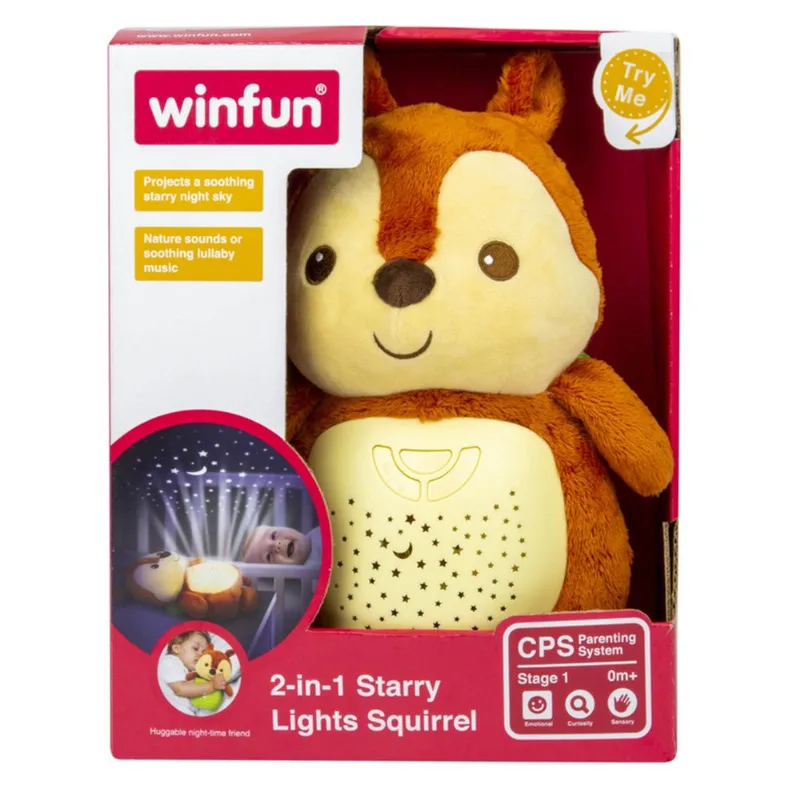 Esquilo de Pelúcia com Projetor de Luz 2 em 1 WinFun