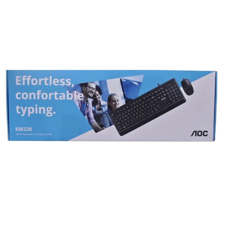 Kit Teclado e Mouse com Fio USB 2400dpi AOC KM220 Cor Preto