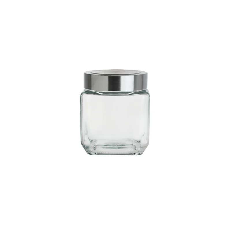Pote Quadrado Vidro 500ml Casual Home Tampa Inox Vedação Hermética - Casual Home