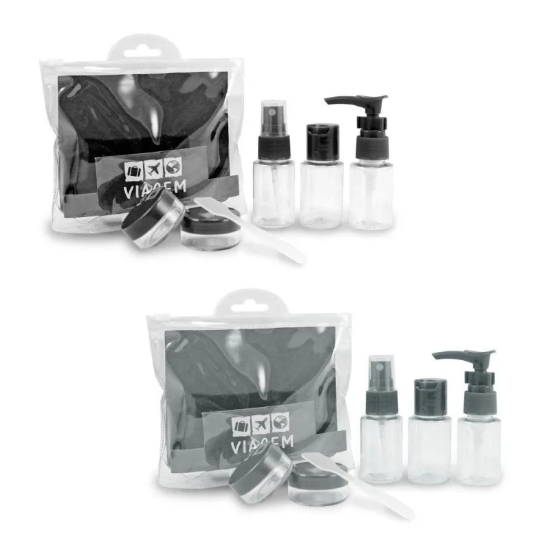 2 Kit De Frascos P/ Viagem De 7 Peças - Jacki Design Preto / Cinza - Jacki Design