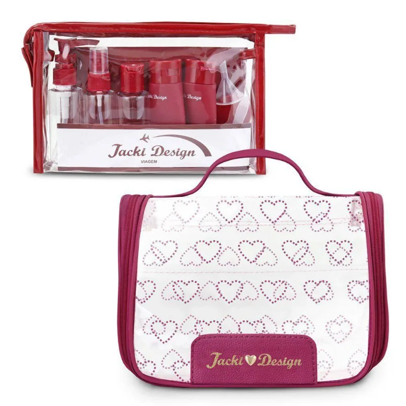 Kit Necessaire Transparente Com Frascos Ideal Para Viagens E Bagagem De Mão - Rosa