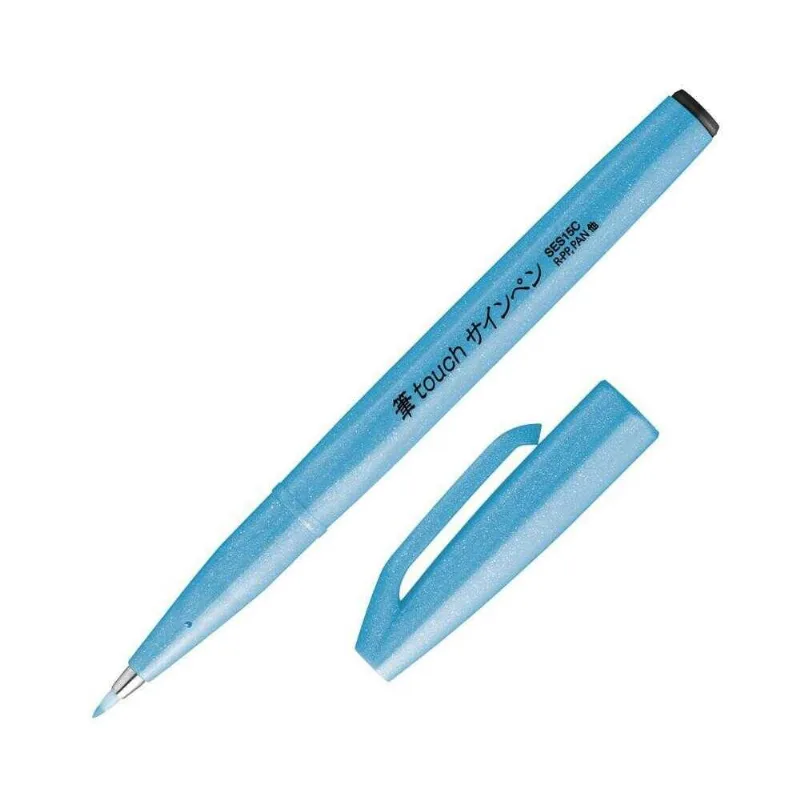 Caneta Brush Sign Pen Azul Claro Fluorescente