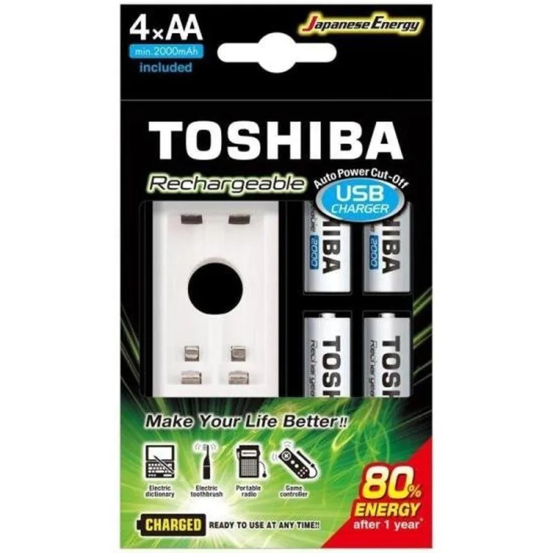 Carregador De Pilha Usb Toshiba 4 Pilhas Aa - Toshiba