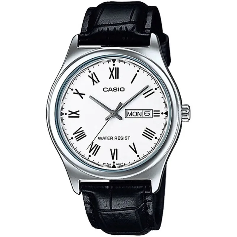 Relógio de Pulso Casio Masculino Analógico Numero Romano Pulseira de Couro Calendário Prata MTP-V006L-7BUDF - Casio