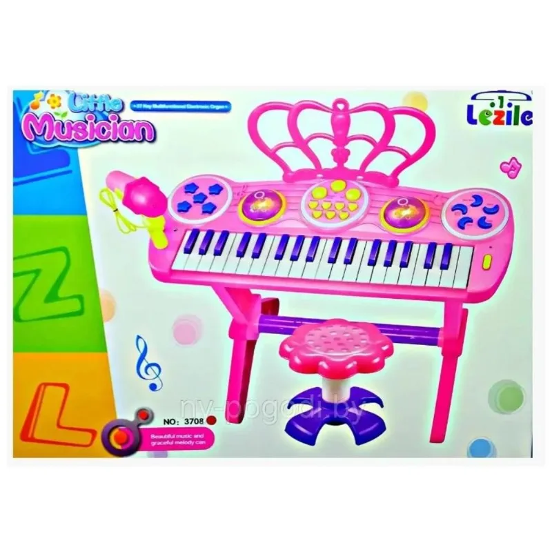 PIANO INFANTIL INSTRUMENTOS E MICROFONE KARAOKE TECLADO ELETRONICO MUSICAL COM LUZES ROSA MENINA