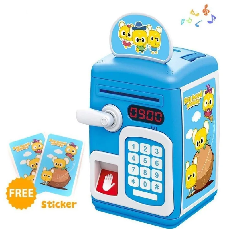 Cofre Digital Infantil Eletronico com Senha Biometria Teclado Entrada para Moedas e Notas Branco