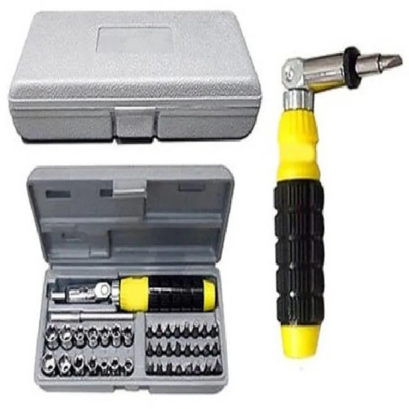 Kit Jogo De Chave Catraca Reversivel 41 Peças Com Maleta Fenda Philips Bits Soquetes