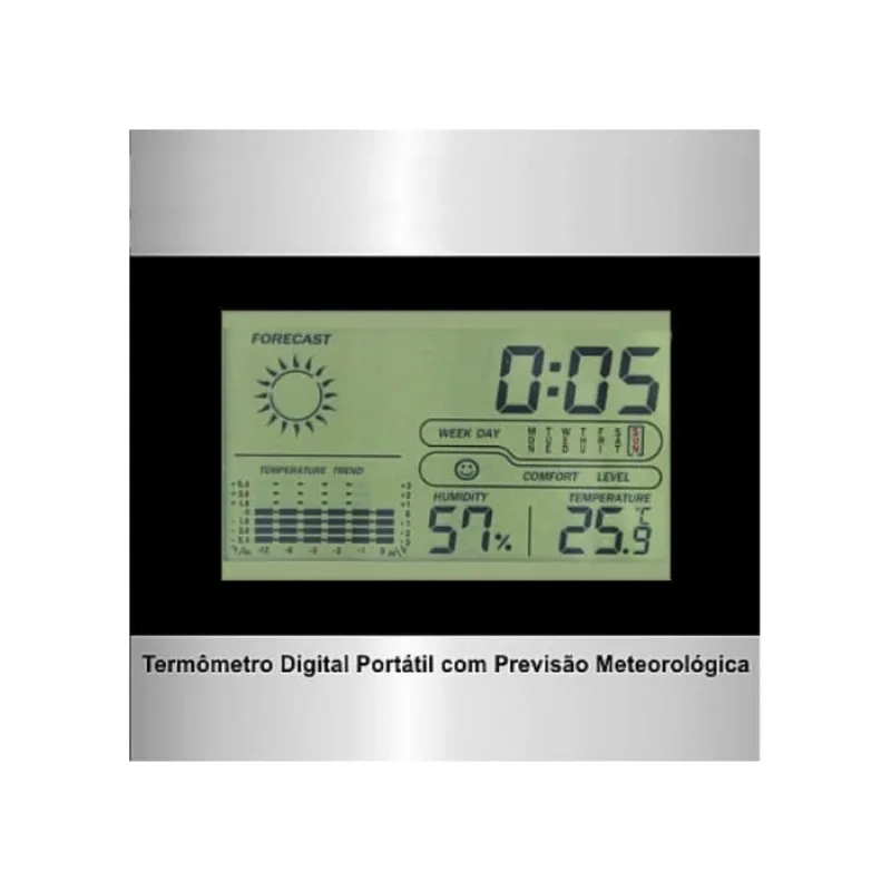 Relogio Termo Higrometro Digital Estacao De Previsão Meteorologica Lcd Com Maxima E Minima Despertador